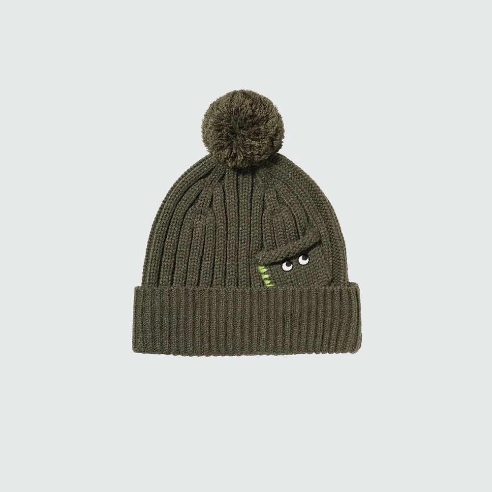 Anya Hindmarch Olive Knit Hat with Pom-Pom